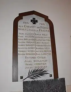 Plaque hommage 1914-1918.