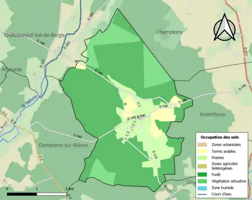 Carte en couleurs présentant l'occupation des sols.