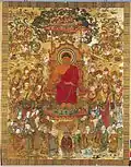 Broderie de Shakyamuni (Shishū Shaka nyorai seppōzu, VIIIe)
