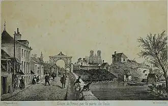 Entrée de Reims par la Porte de Vesle, milieu XIXe, dessin Maquart.