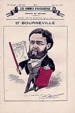 Désiré-Magloire Bourneville par Henri Demare en couverture des Hommes d'aujourd'hui, no&nbsp;157, 1882.