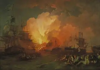 Peinture de Phillip James de Loutherbourg représentant l'explosion de l'Orient