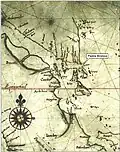 Carte de 1620 montrant le nom de "Iamby" (en bas à gauche).