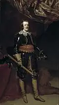 Velázquez, atelier: Philippe IV en armure avec un lion à ses pieds, Madrid, Musée du Prado.