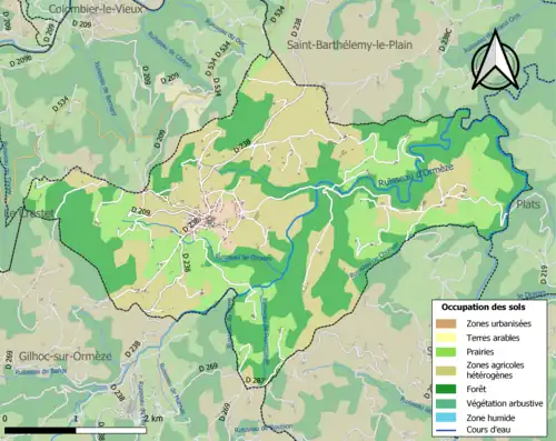 Carte en couleurs présentant l'occupation des sols.