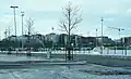 Le parc et à gauche la salle de sport de Kupittaa.