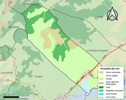 Carte en couleurs présentant l'occupation des sols.