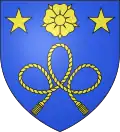 Armoiries de la famille Belot : « d'azur à un lacs d'amour surmonté d'une rose accostée de deux étoiles, le tout d'or ».