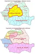 Cartes des diocèses catholiques en Roumanie.