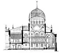 Coupe de la synagogue avec vue vers le nord