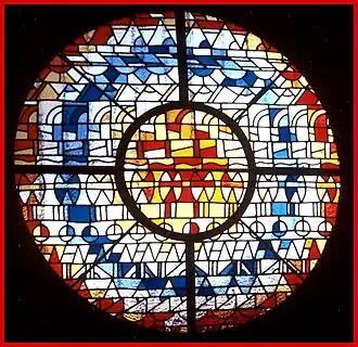 Vitrail contemporain de Carlo Roccella, Église de l'Assomption-de-Notre-Dame, Lézignan-la-Cèbe.