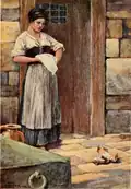 Illustration par Bransom de Monsieur Crapaud dans sa prison. La légende dit : « Il gisait prostré, accablé de misère, sur le sol ».