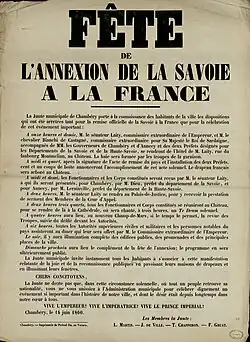 affiche de la fête de l'annexion de la Savoie à la France