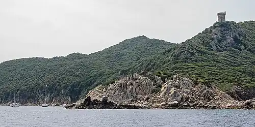 L'entrée de l'anse Portu Cacau dominée par la tour génoise de Capu di Muru.