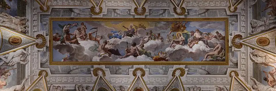 Giovanni Lanfranco, fresque du Conseil des Dieux sur la voûte de la Salle des Empereurs de la Villa Borghèse Pinciana