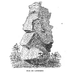 Dessin en noir et blanc d'une ruine.