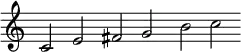 
 \relative c'  {\override Score.BarLine.stencil = ##f \override Score.TimeSignature.stencil = ##f c2 e fis g b c}
