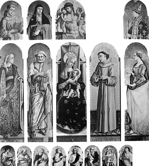 Polyptyque de Montefiore dell'Aso reconstitué : Ordre central, Marie Madeleine sur le deuxième panneau le plus à droite, à côté de saint François.