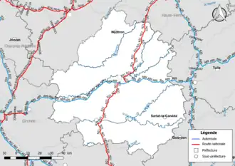 Carte du réseau routier national (autoroutes et routes nationales) dans le département de la Dordogne