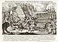 Gravure de propagande contre Louisbourg et le Canada francais (1755) d'après un dessin de Boitard.