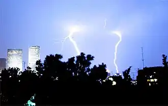 Éclairs dans le ciel de Tel Aviv.