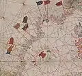 Drapeau catalan dans un portulan du XVe&nbsp;siècle.