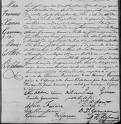 Acte de mariage entre François Xavier Garneau et Marie Esther Bilodeau. 25 août 1835. Paroisse Saint-Roch-de-Québec de la ville de Québec.