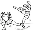 Balayage retourné de type spinning hook-kick.