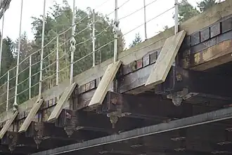 Détails des protections du pont, lorsque la rivière charrie des glaçons en hiver.