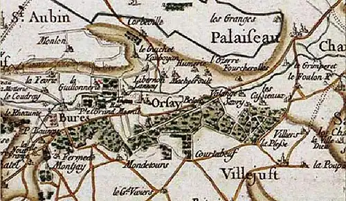 Carte du XVIIe siècle montrant la région d’Orsay.