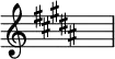 {\key b\major\override Staff.TimeSignature.stencil=##f \skip 1}\layout {indent = #0 line-width = #26 ragged-last = ##f}