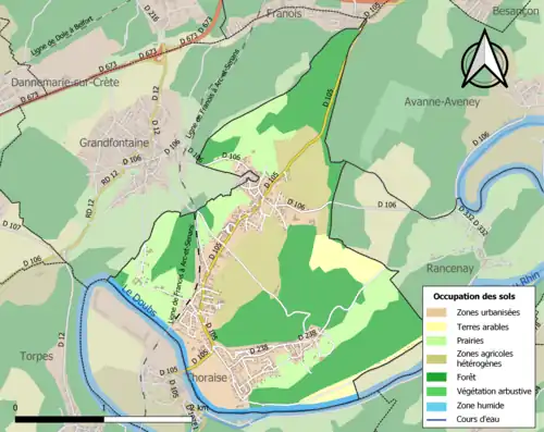 Carte en couleurs présentant l'occupation des sols.