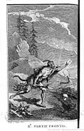 Frontispice de la deuxième partie : Mœurs et coutumes des Indiens d'Amérique. Messager Indien portant une lettre. De Saint Aubin [dessin.] ; Le Capitaine Bossu, [aut. du texte]; C. Beurlier (graveur).