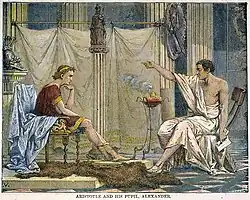 tableau représentant deux hommes assis face à face et discutant