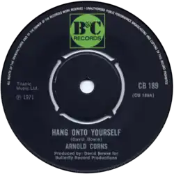 Description de l'image Hang On to Yourself by Arnold Corns UK vinyl 1971.png.