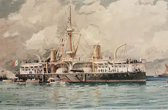Lancement du cuirassé "Ruggiero di Lauria" (1884).