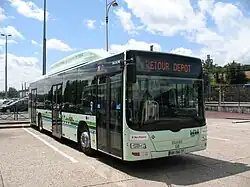 MAN Lion's City GNC (n°94023) en ancienne livrée, du réseau de bus du Pays de Meaux en direction du dépôt.