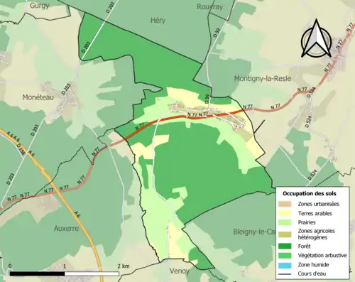 Carte en couleurs présentant l'occupation des sols.