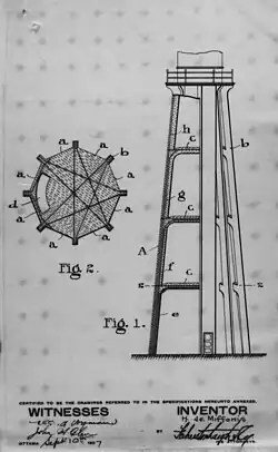 Plan d'une tour en béton armé, breveté en 1907 par Henri de Miffonis