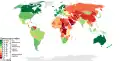 Indice de démocratie de The Economist Intelligence Unit publié en décembre 2019. Plus le pays est vert, plus il est considéré démocratique. La Norvège est le pays le plus démocratique à 9,93, tandis que la Corée du Nord est le moins démocratique à 1,08.