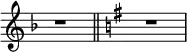 \new Staff \with {
  \remove "Time_signature_engraver"
}
{ \key f \major r1 \bar "||" \key g \major r }