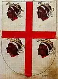 Croix d'Alcoraz ou croix de saint Georges cantonnée de quatre têtes de Maures