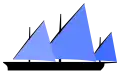 Plan de voile d'une felouque à trois voiles latines.