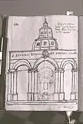 Dessin de l'ancienne église détruite de San Severo sur une photo de Paolo Monti (1972).