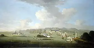 Louisbourg assiégée. La forteresse, mal défendue par une garnison en révolte chute rapidement.