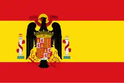 Drapeau de l'Espagne franquiste, modèle utilisé entre le 11 octobre 1945 et le 21 juillet 1977, le drapeau espagnol porte l'aigle de Saint Jean.