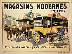 Affiche pour le service livraison des Magasins modernes.