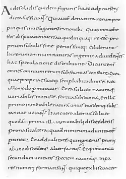 Manuscrit du De institutione arithmetica destiné à l'empereur Charles&nbsp;II le Chauve, IXe&nbsp;siècle.