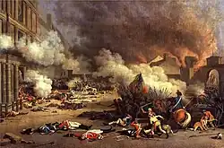 Peinture de la prise du Palais des Tuileries à Paris durant la Révolution française en 1792