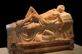 Pierre tombale avec Adonis mourant, 250–200 (Inv. 14147)